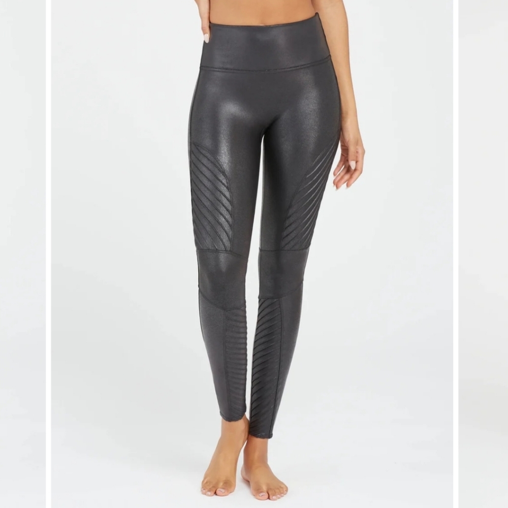 Spanx Faux Leather Moto Black Leggings Size Medium